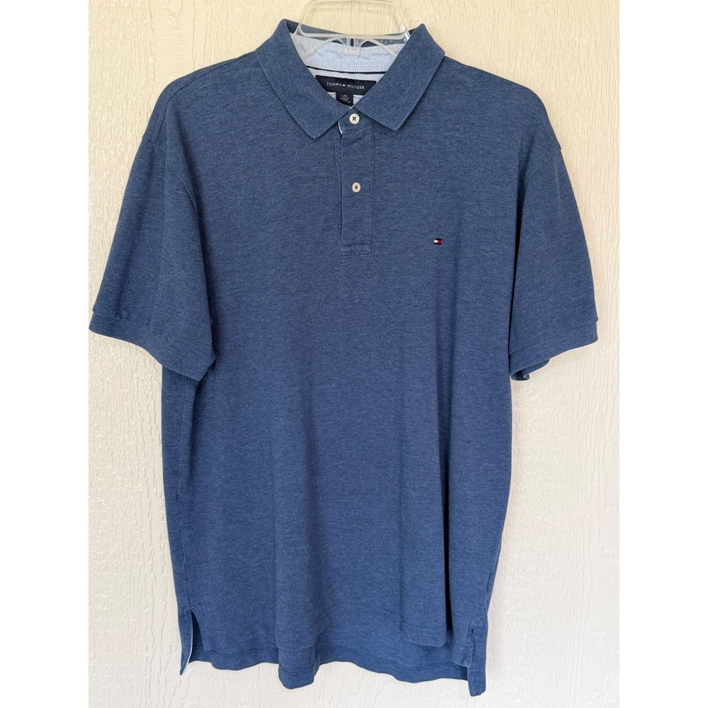 Tommy Hilfiger Mens Blue Heather Pique‎ Short Sleeve Golf Polo Shirt Large EUC
